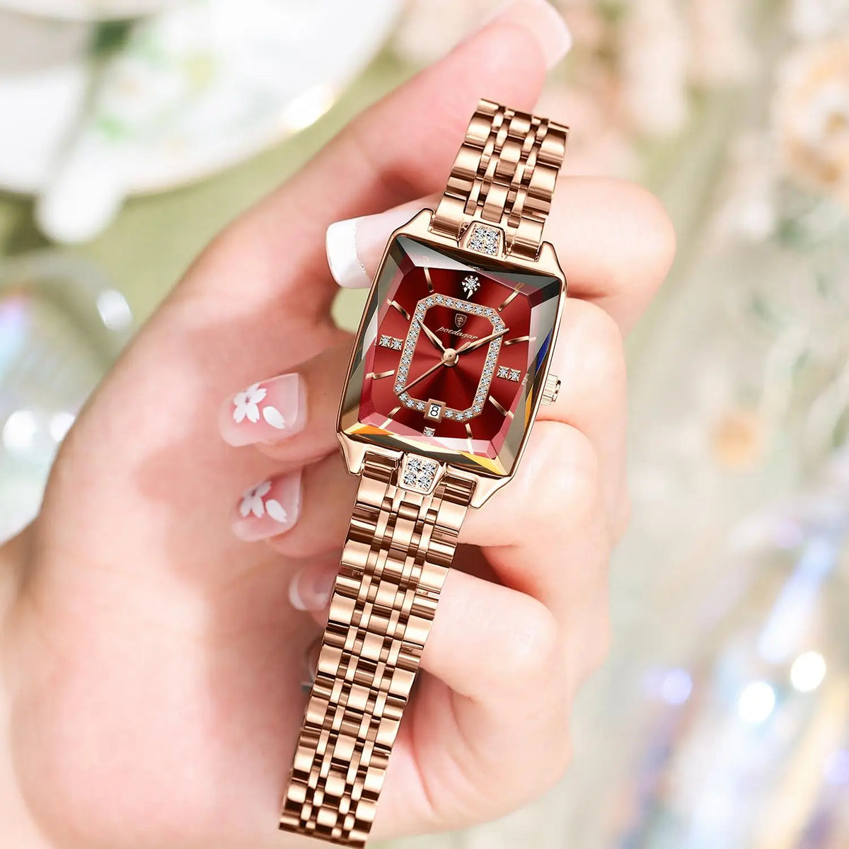 Poedagar Hot Sale Luxury Rectangle Women's Quartz Watch Waterproof Rose Gold Stainless Steel Bracelet Watch for Women