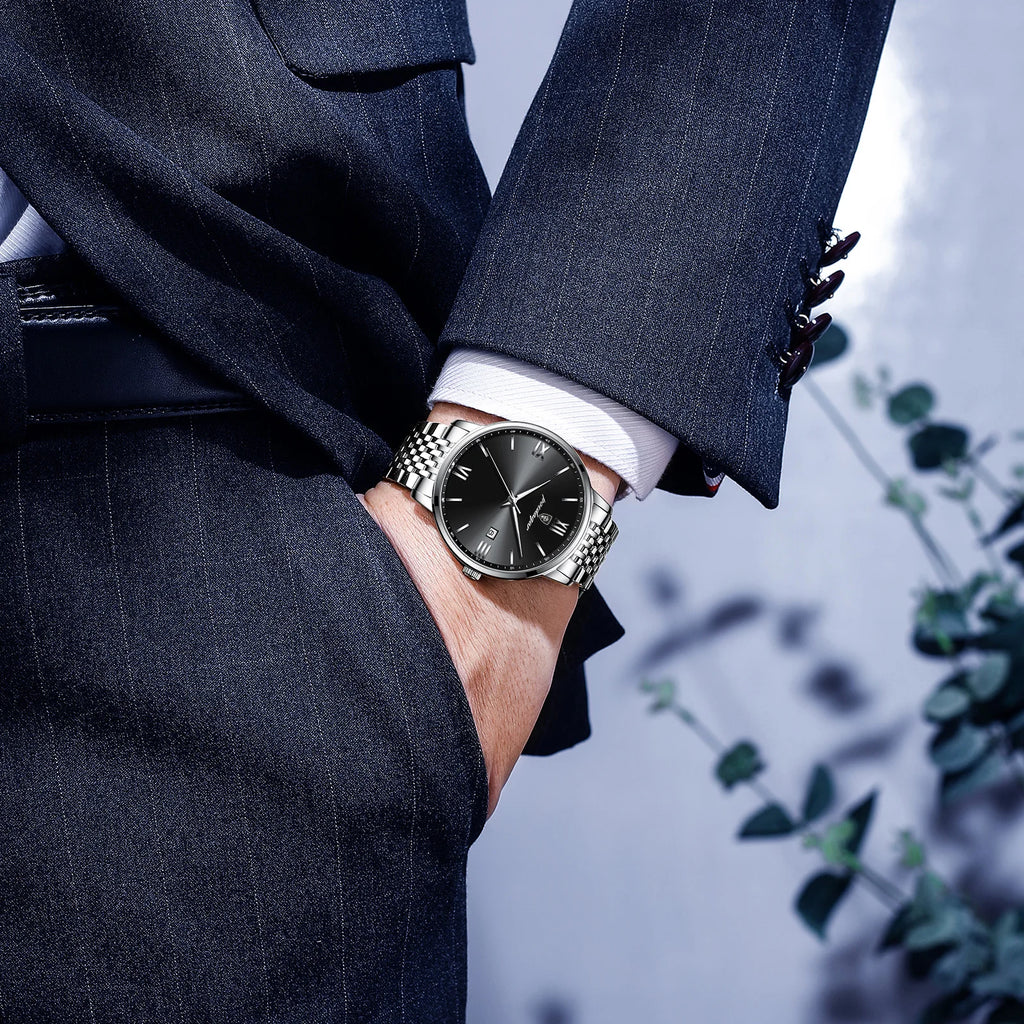 Poedagar Wholesale Price Montre Homme Luxury Stainless Steel Men Watch Calendar Waterproof Quartz Watch for Men