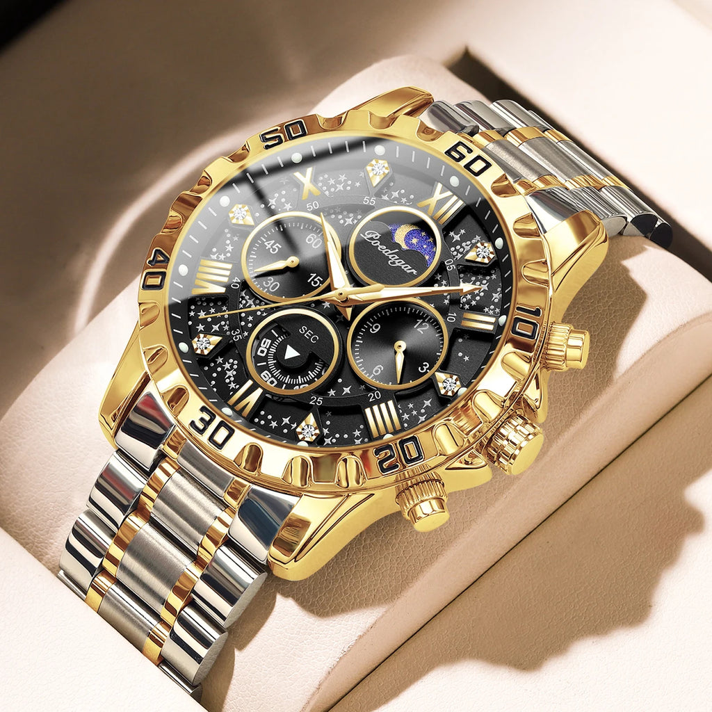 Poedagar Hot Sale Wristwatch Stainless Steel Chronograph Men Quartz Watch Waterproof Luminous Watch for Men