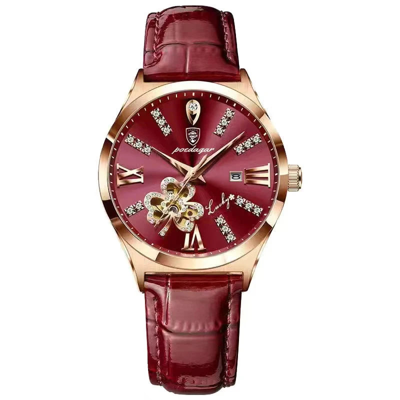 Poedagar Fashion Luxury Diamond Quartz Wrist Watch Leather Hand Band Ladies Watches Waterproof Date Women Watch for Girls