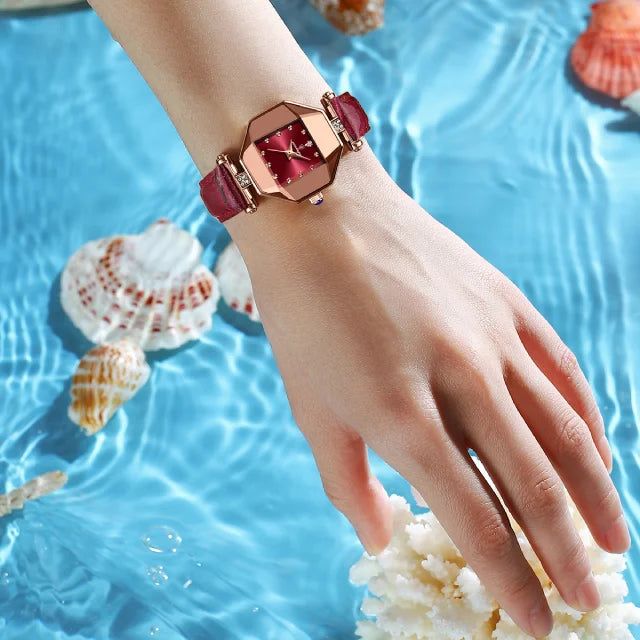 Poedagar Square Alloy case Dial Quartz Watches for Women Elegant Diamond Leather Ladies Watch Waterproof Watches Women Wrist