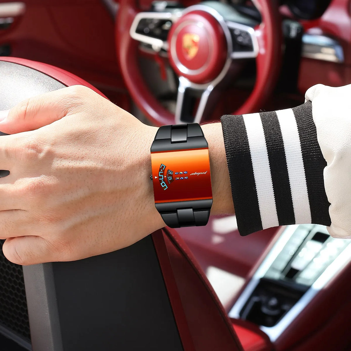 Poedagar 857 Luxury Men's Watch Unique Red Gradient Mirror Dial Wristwatch Stainless Steel Band Waterproof Montre Watch for Men