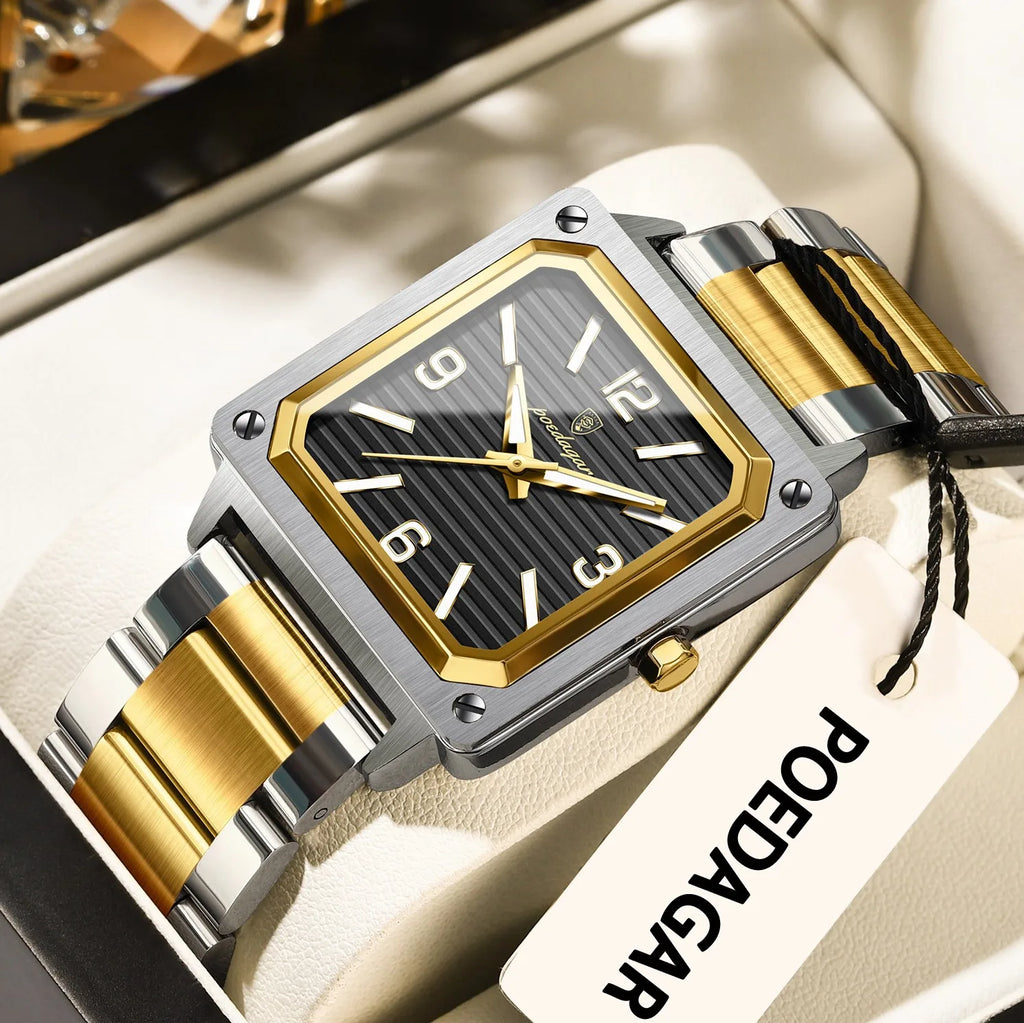 Poedagar 870 Luxury Men Watch Square Dial Reloj Waterproof Luminous Quartz Watches Stainless Steel Business Watch for Men Montre