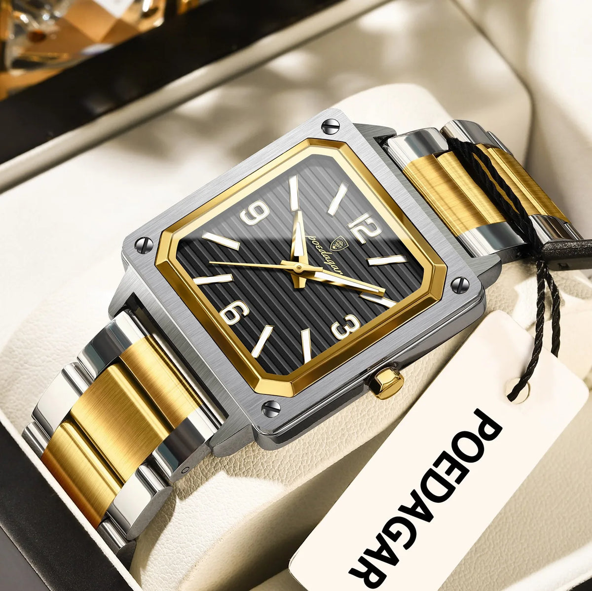 Poedagar 870 Luxury Men Watch Square Dial Reloj Waterproof Luminous Quartz Watches Stainless Steel Business Watch for Men Montre