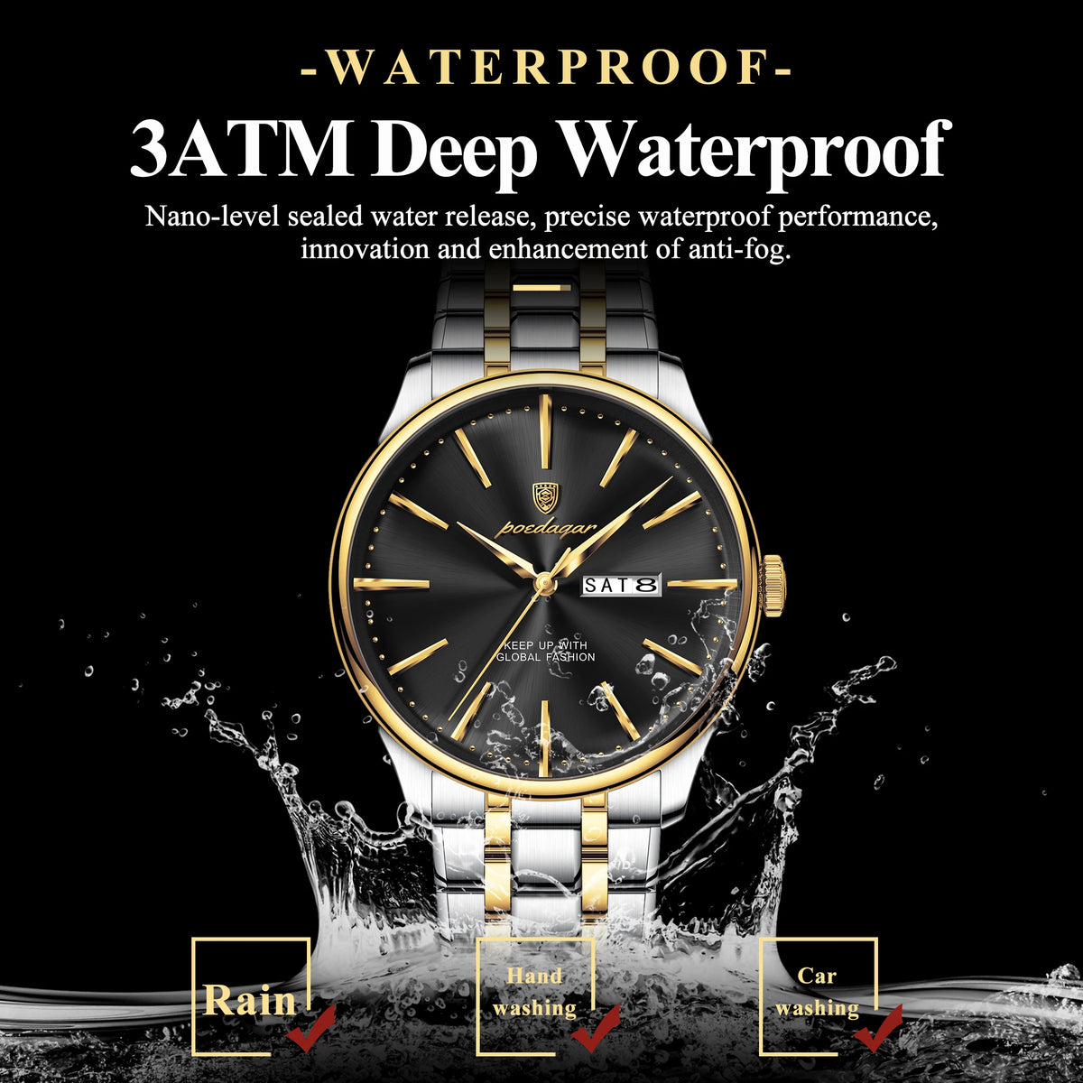 Poedagar 843 Business Casual Men Watch Multi-color Metal Sunray Dial Calendar Waterproof Luxury Quartz Wristwatch Factory Direct