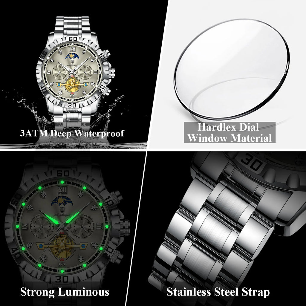 Poedagar 634 Men's Watch Luxury High Quality Stainless Steel Quartz Watch Waterproof Luminous Business Reloj Wristwatch for Men