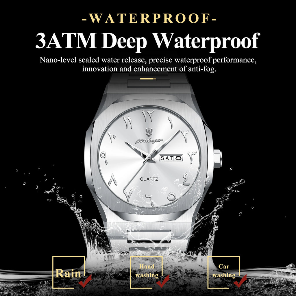Men's Watch Luxury Poedagar 830 Eastern Arabic Dial Quartz Watches Relogio Stainless Steel Waterproof Watches for Men