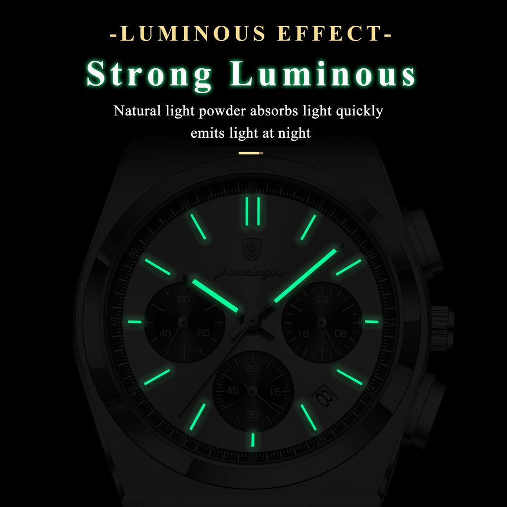 Poedagar 970 Luxury Men Watch Leather Strap Luminous Waterproof Quartz Watches Montre Homme Casual Chronograph Watch for Men