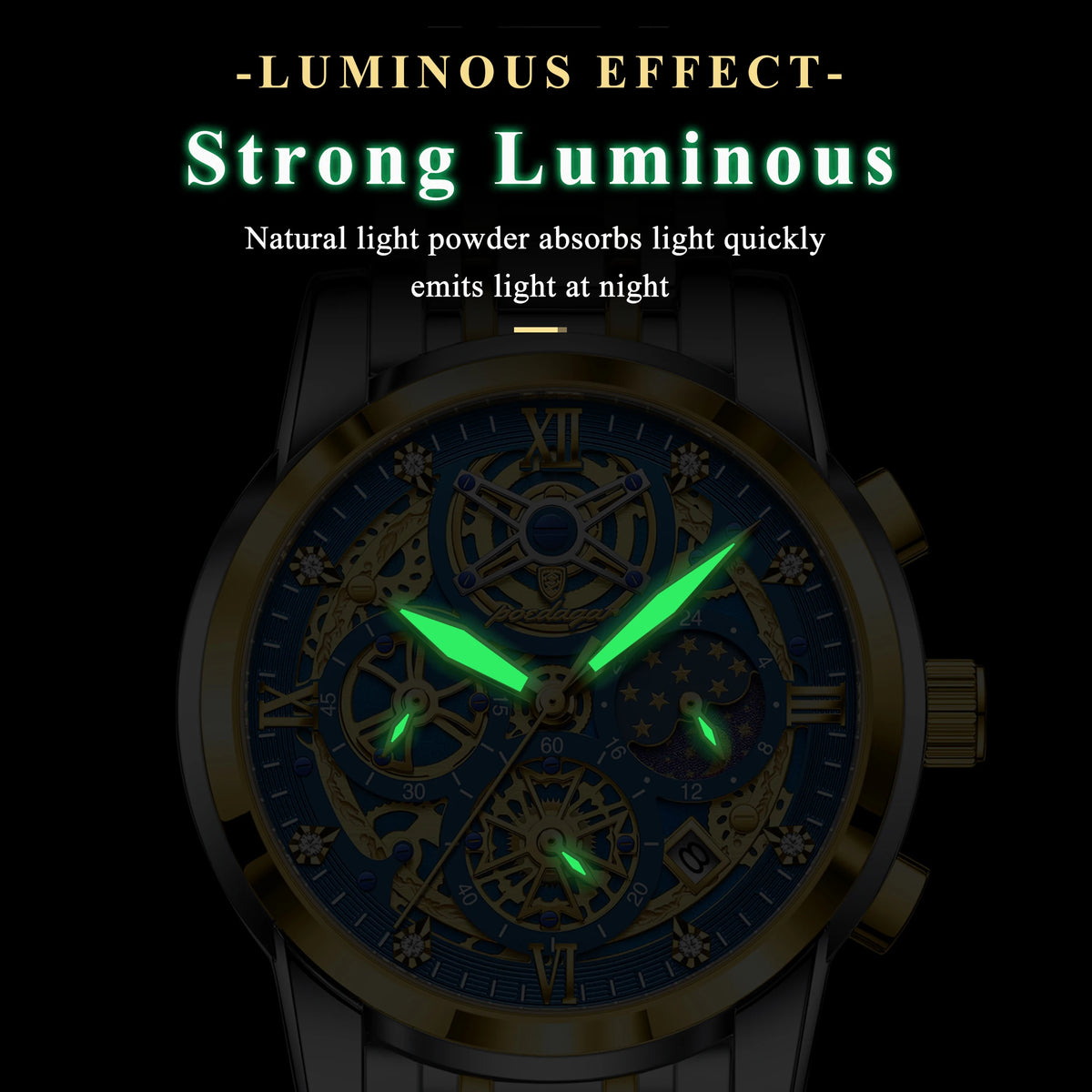 Poedagar Top Quality Stainless Steel Luxury Men Watches Waterproof Luminous Chronograph Watch for Men
