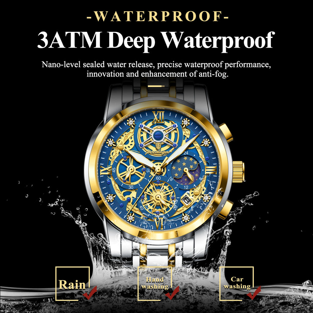 Poedagar Top Quality Stainless Steel Luxury Men Watches Waterproof Luminous Chronograph Watch for Men