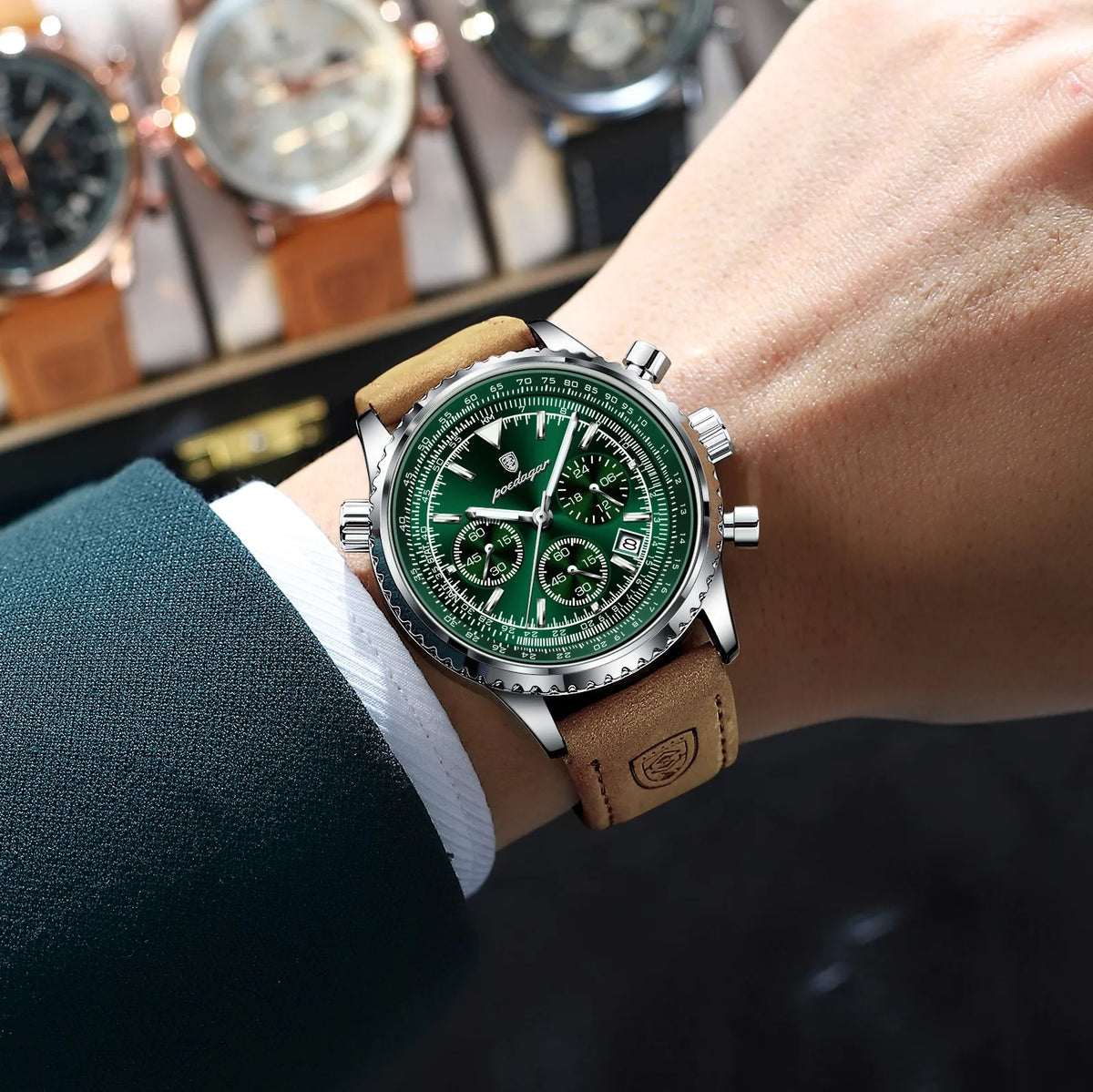 Poedagar Luxury New Design Leather Men's Quartz Watches Waterproof Luminous Chronograph Watch for Men