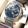 Poedagar 848 Men's Formal Quartz Watch Dual Time Zone Mesh Stainless Steel Luminous 3ATM Waterproof Business Montre Homme
