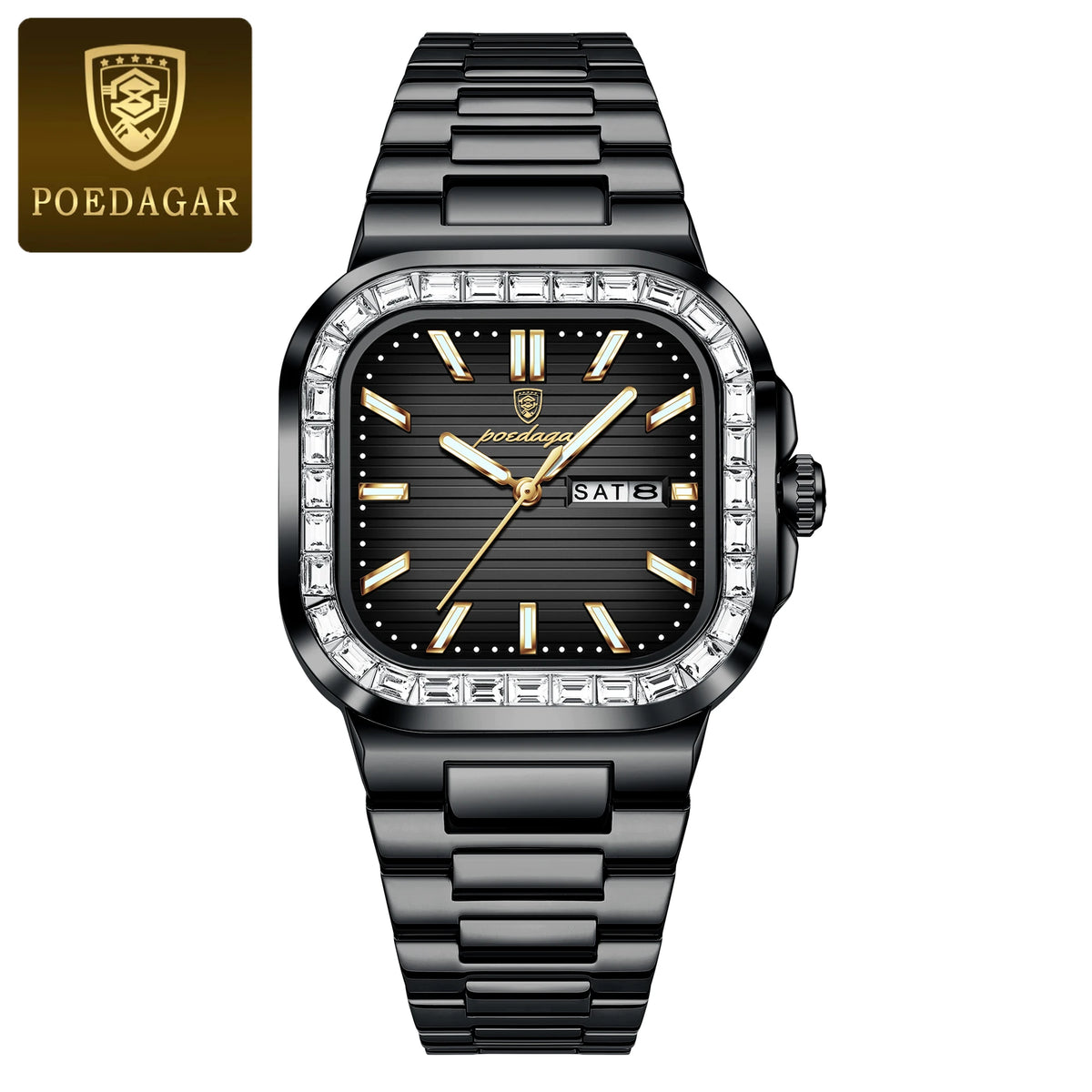 Poedagar New Arrival Waterproof Luxury Square Quartz Watch Luminous Stainless Steel Watch for Men