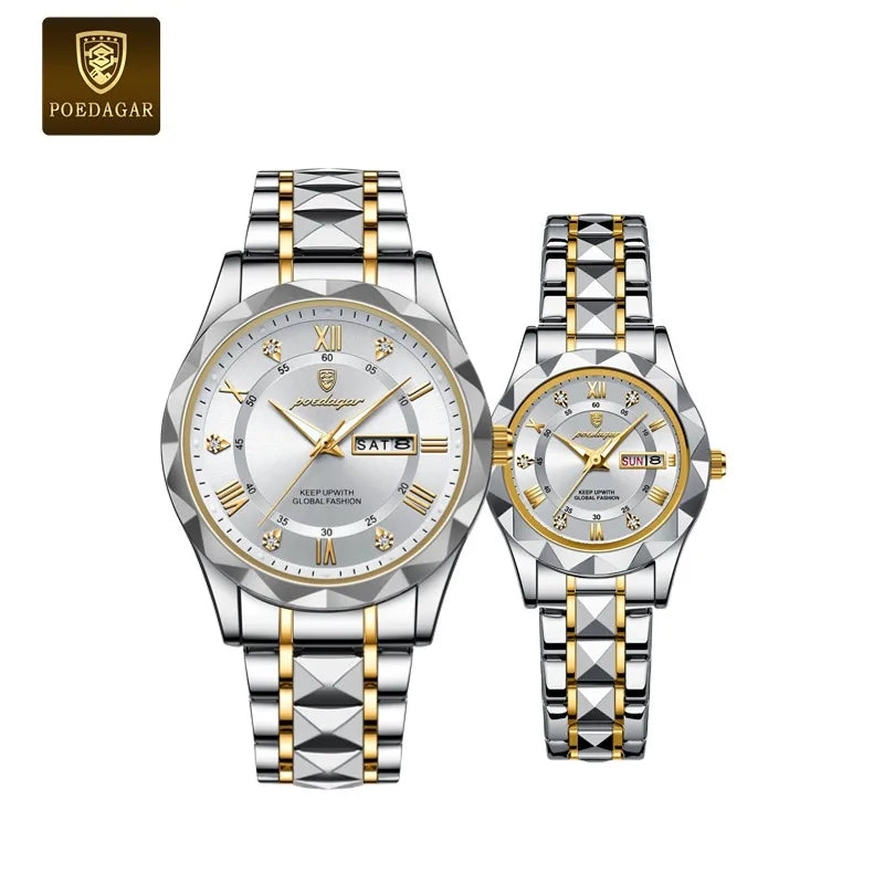 Poedagar Luxury Fashion Quartz Watches for Men Women Waterproof Luminous Stainless Couple Watches