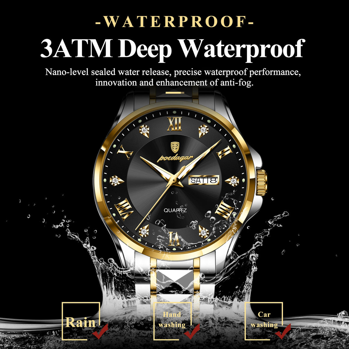 Poedagar 883 Luxury Men's Watch High Quality Two-Tone Luminous Quartz Watches Montre Waterproof Stainless Steel Watch for Men