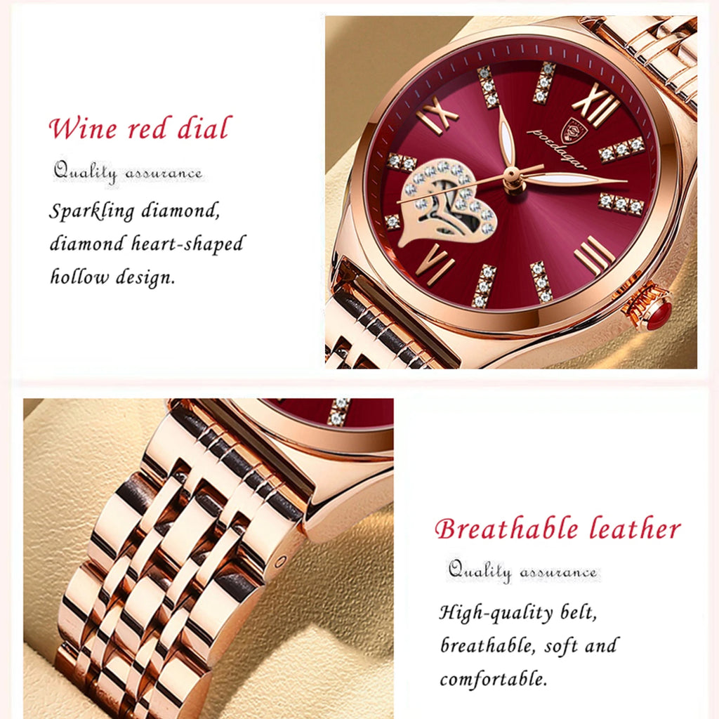 Poedagar Diamond Luxury Watch Women Stainless Steel Quartz WatchesWaterproof Luminous Ladies Watch Date Watches Women Wrist