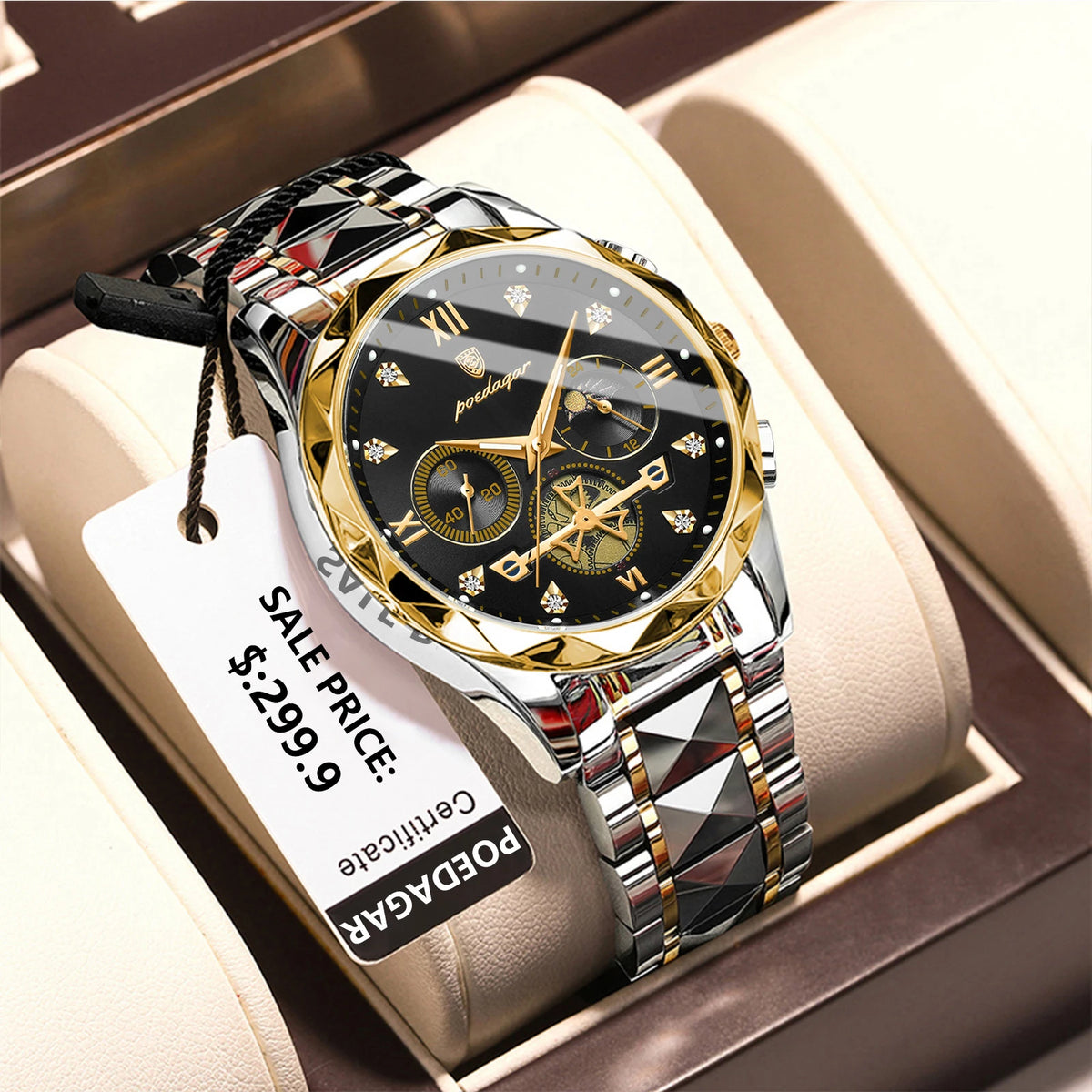 Poedagar Men's Luxury Fashion Quartz Watch Stainless Steel Chronograph Waterproof Luminous Feature 42mm Alloy Business Style