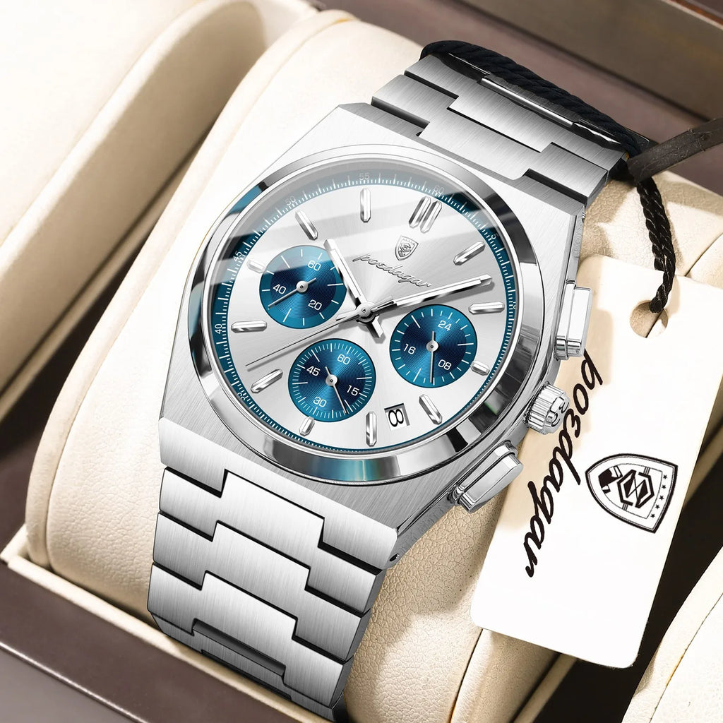 Poedagar 970 Luxury Men Quartz Watch New Fashion Waterproof Luminous Wristwatch Chronograph Stainless Steel Reloj Watch for Men
