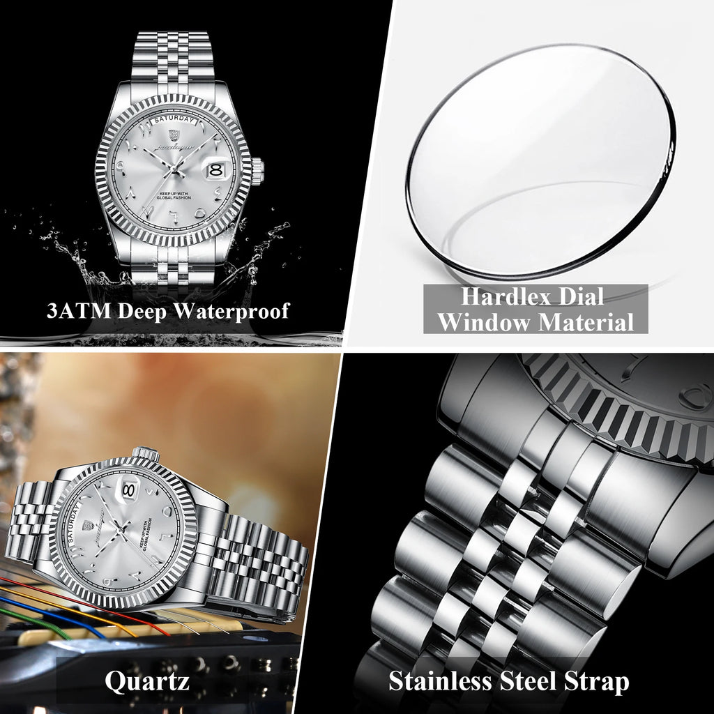 Poedagar 845 Business Men's Watch Luxury Arabic Numeral Dial Stainless Steel Waterproof Casual Quartz Wristwatch Reloj Hombre
