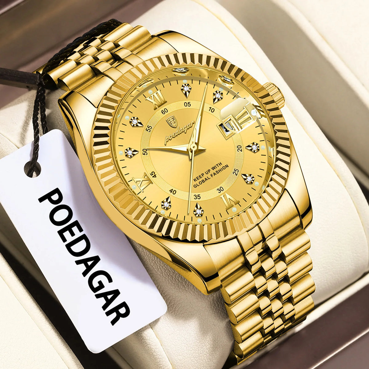 Poedagar 910 Men Luxury Diamond Quartz Watch Sport 3BAR Waterproof Luminous Calendar Stainless Steel Bulk Factory Wholesale