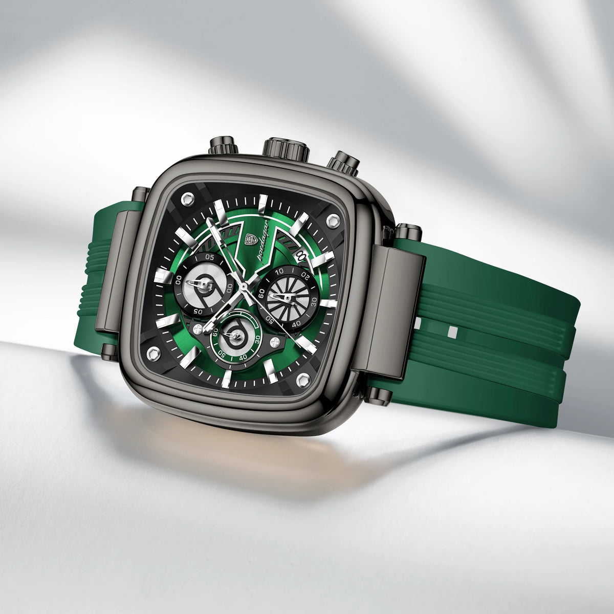Poedagar 849 Luxury Men Watch Square Large Case Chronograph Quartz Wristwatch Silicone Strap Luminous Waterproof Factory Direct