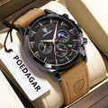 Poedagar 928 Luxury Men Wrist Watch Chronograph Sports Leather Quartz Reloj Hombre Waterproof Luminous Calendar Watches for Men