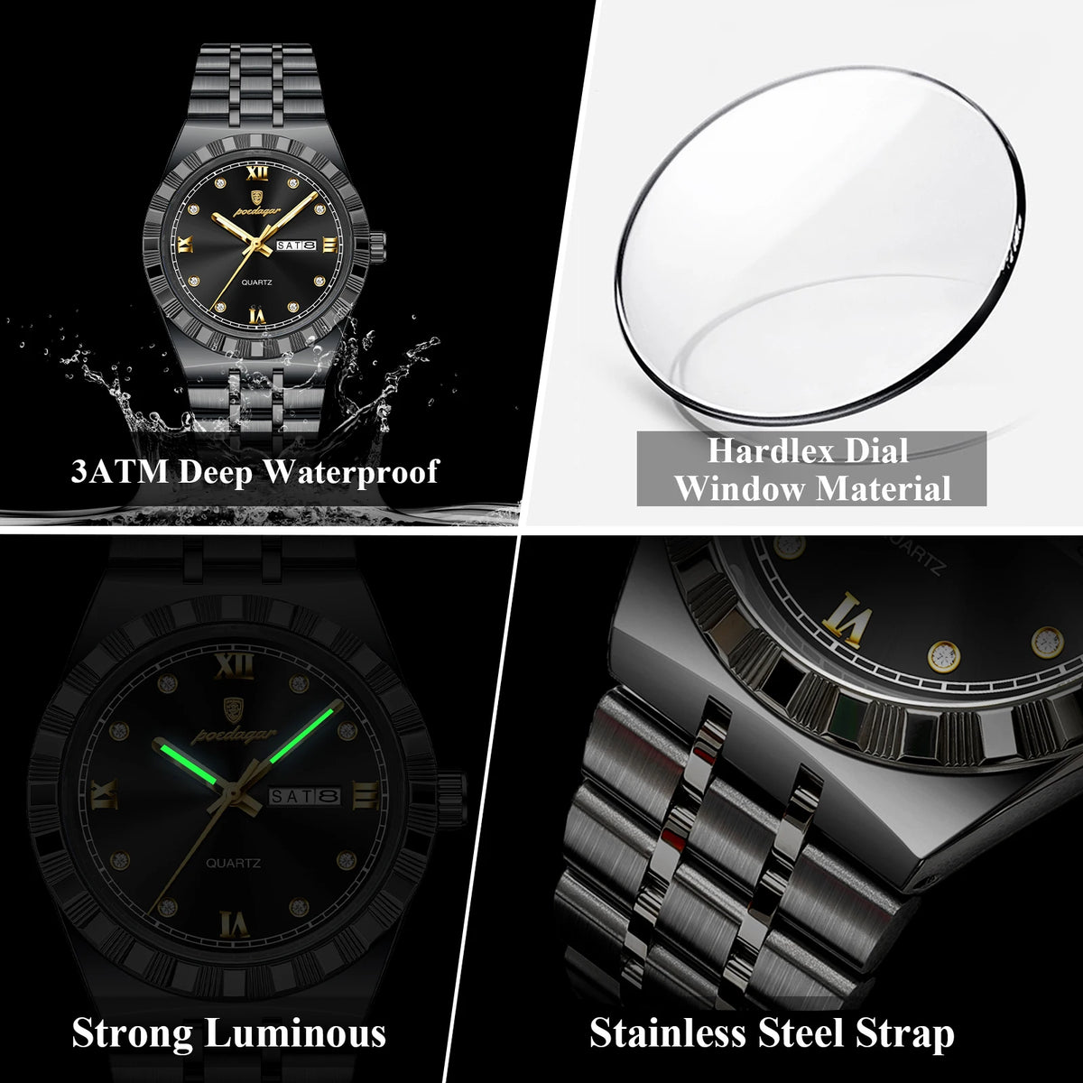 Poedagar 872 Luxury Men's Watch Business Week Date Waterproof Luminous Quartz Montre Stainless Steel Casual Wristwatch for Men