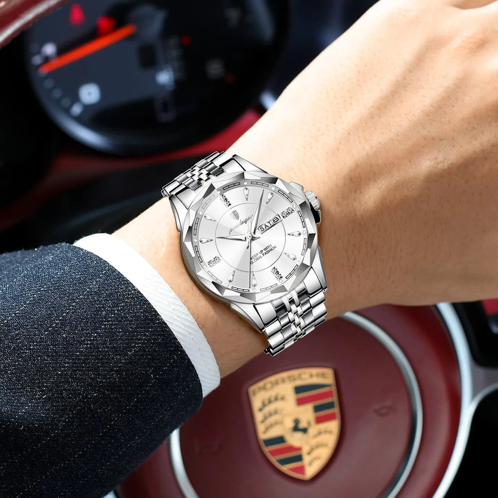 Poedagar 674 Luxury Men's Watches Stainless Steel Quartz Wristwatch Reloj Hombre Waterproof Luminous Calendar Watch for Men