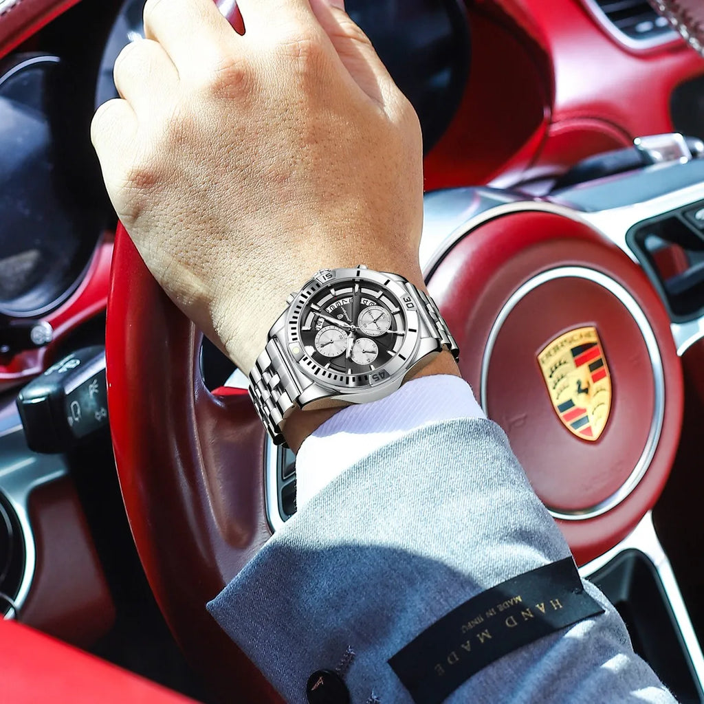Poedagar 695 Men Luxury Quartz Watches Stainless Steel Hollow Dial Daily Wear Casual Luminous Chronograph Montre Homme
