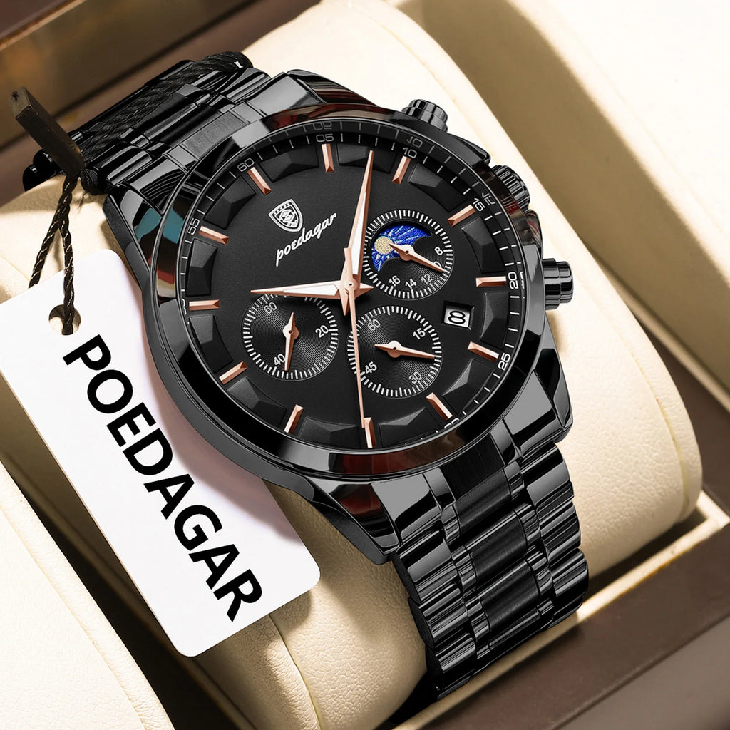 Poedagar 928 Luxury Men's Watch Casual Chronograph Watch for Men Stainless Steel Herrenuhr Waterproof Sport Quartz Watch