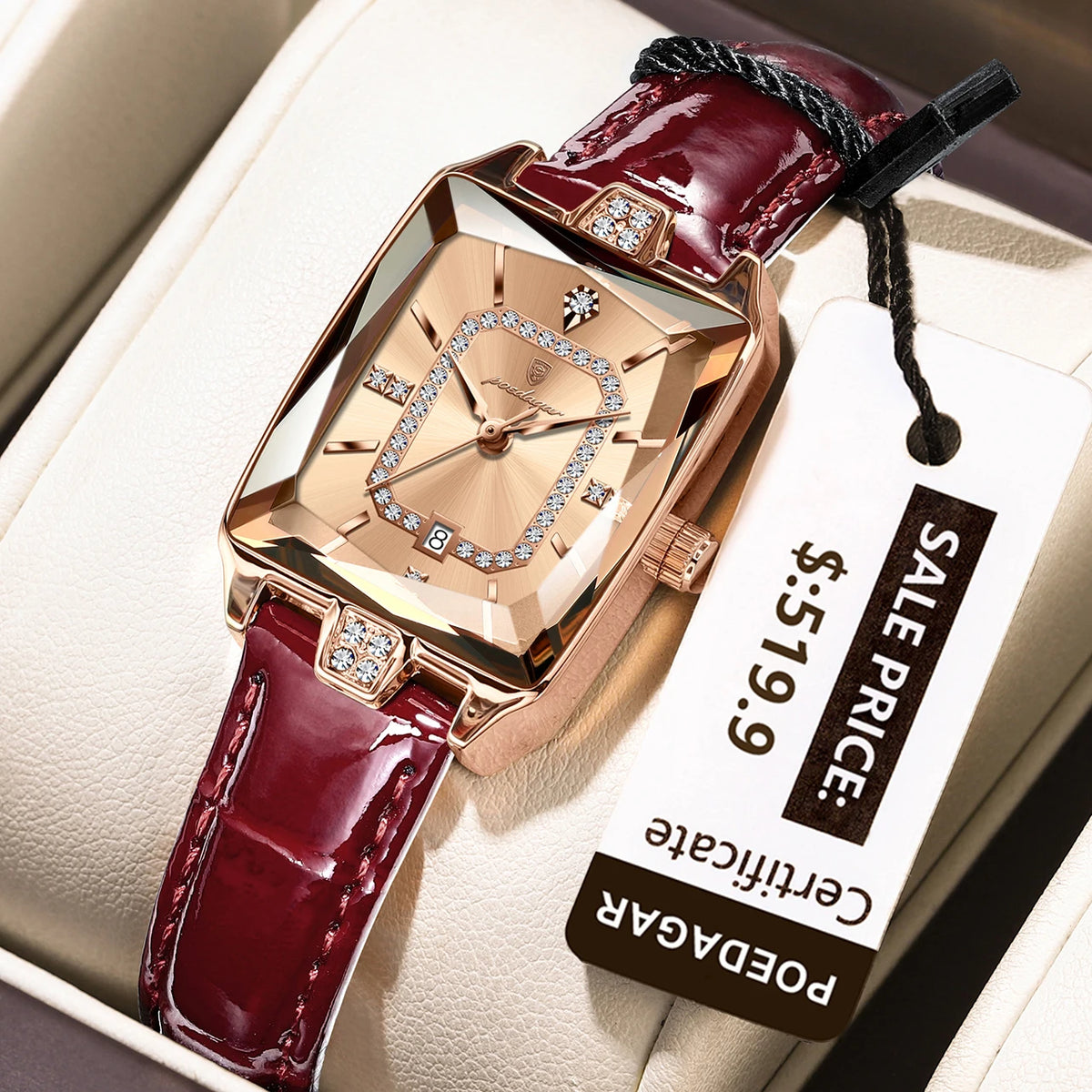 Poedagar 785 Luxury Women Watches Square Case Crystal Clock for Girl Business Leather Band Waterproof Quartz Watch for Women