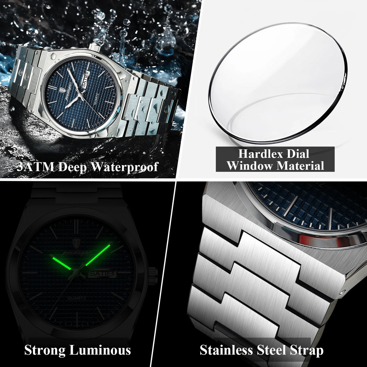 Poedagar Fashion Luxury Watch Waterproof Luminous Men Quartz Watches Stainless Steel Watch for Men