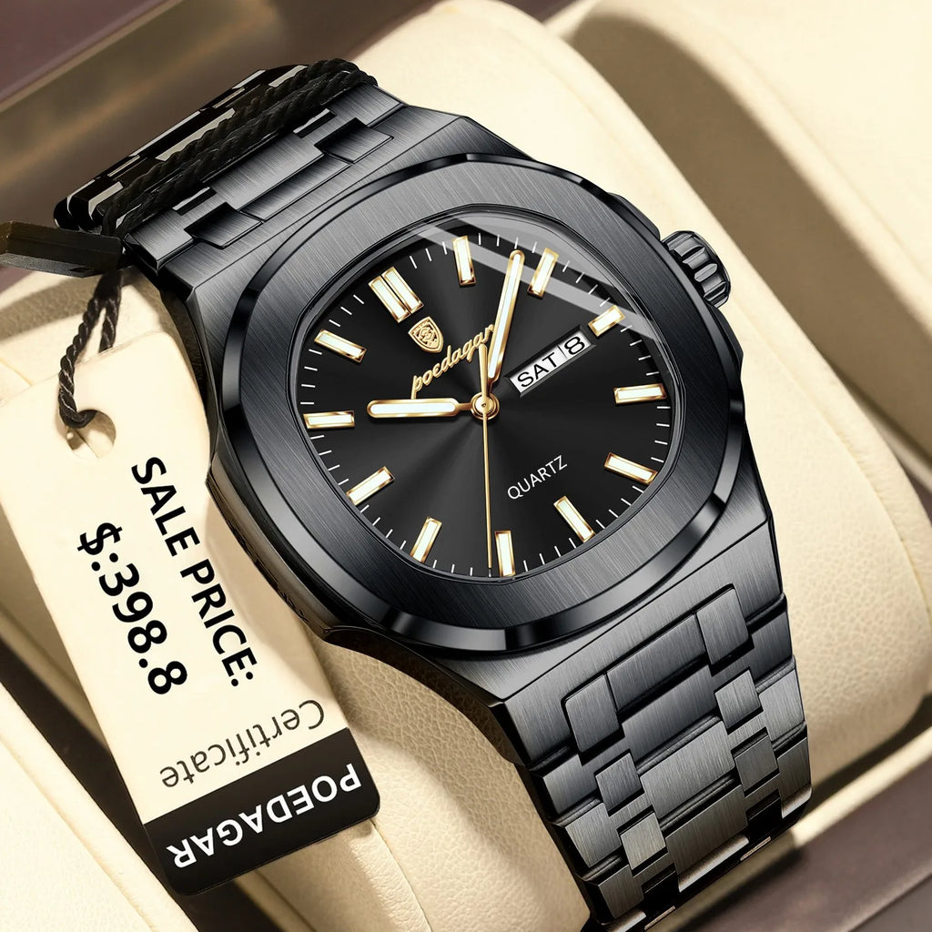 Poedagar 853 Luxury Men Watch Stainless Steel Calendar Quartz Business Wristwatch Luminous Waterproof Daily Wear Montre Reloj