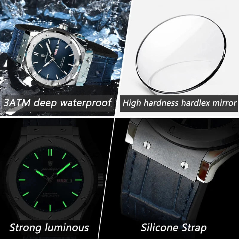 Poedagar Luxury Quartz Men's Watch Date Week Waterproof Luminous Quartz Watches Sports Silicone Strap Watch for Men