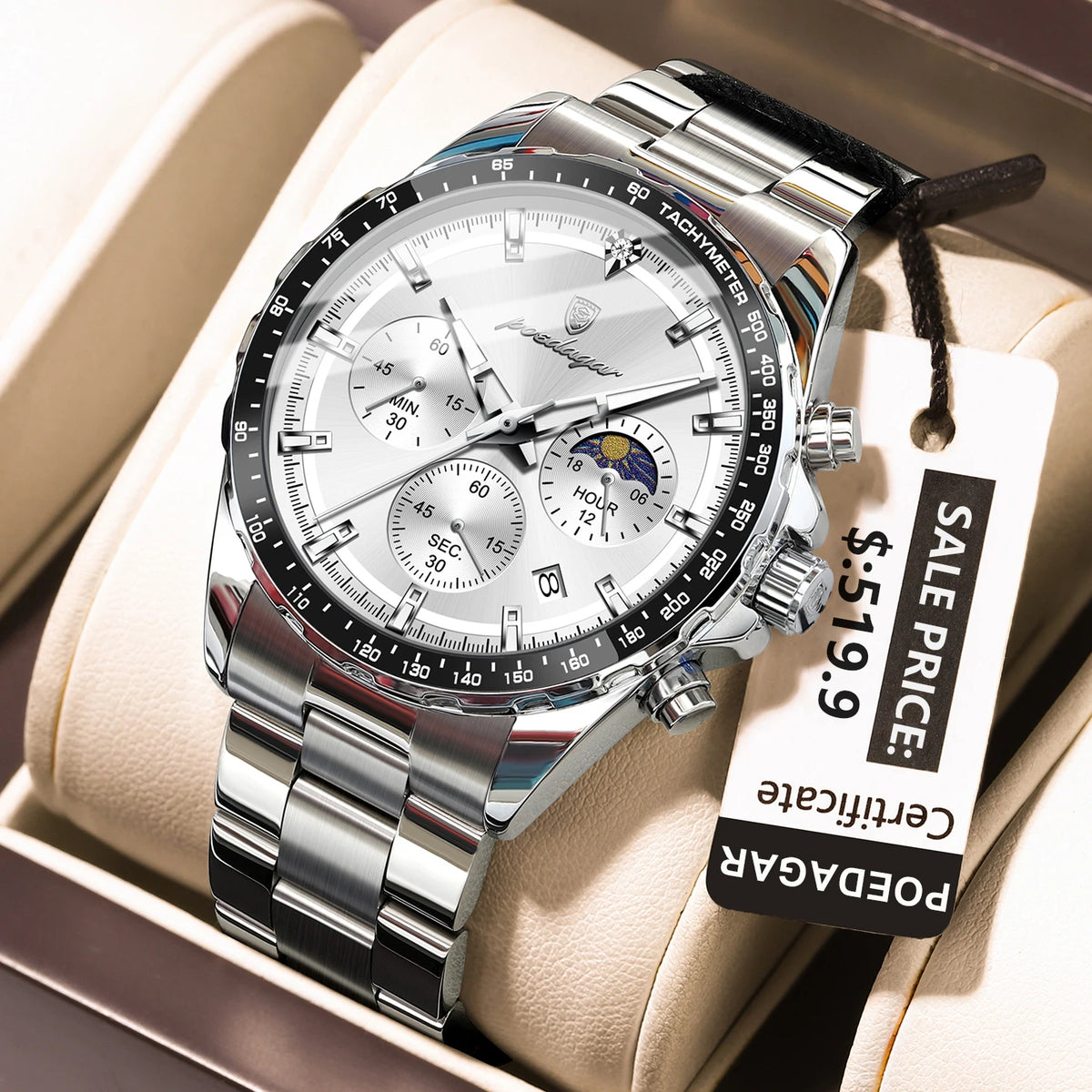 Poedagar 879 Original Men Reloj Waterproof Luminous Chronograph Quartz Men's Watches Luxury Stainless Steel Watch for Men