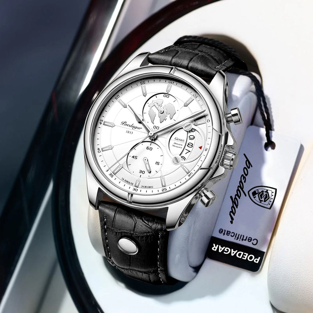Poedagar 989 Luxury Men's Watch Fashion Leather Strap Quartz Watches Waterproof Luminous Daily Wear Watch for Men Reloj Hombre