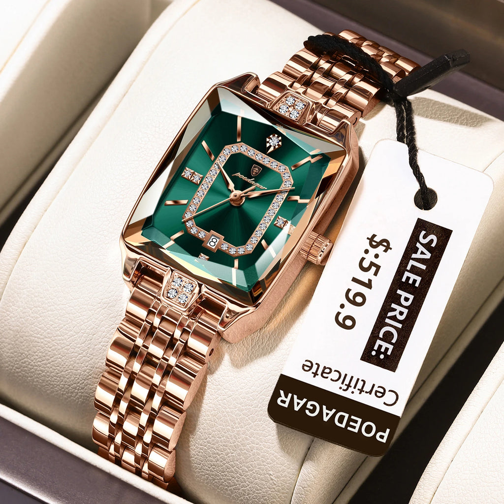 Poedagar Hot Sale Luxury Rectangle Women's Quartz Watch Waterproof Rose Gold Stainless Steel Bracelet Watch for Women