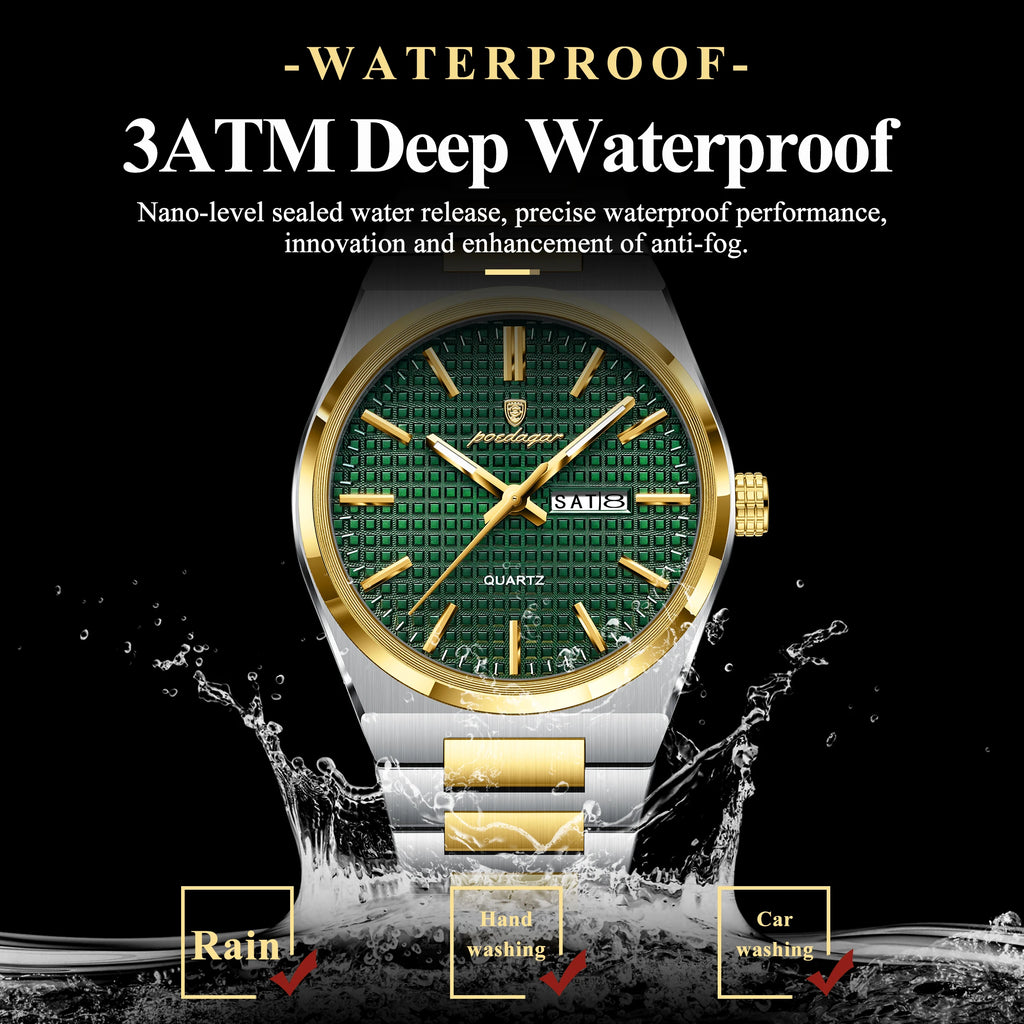 Poedagar Original High Quality Stainless Steel Wristwatch Waterproof Luminous Quartz Watch for Men