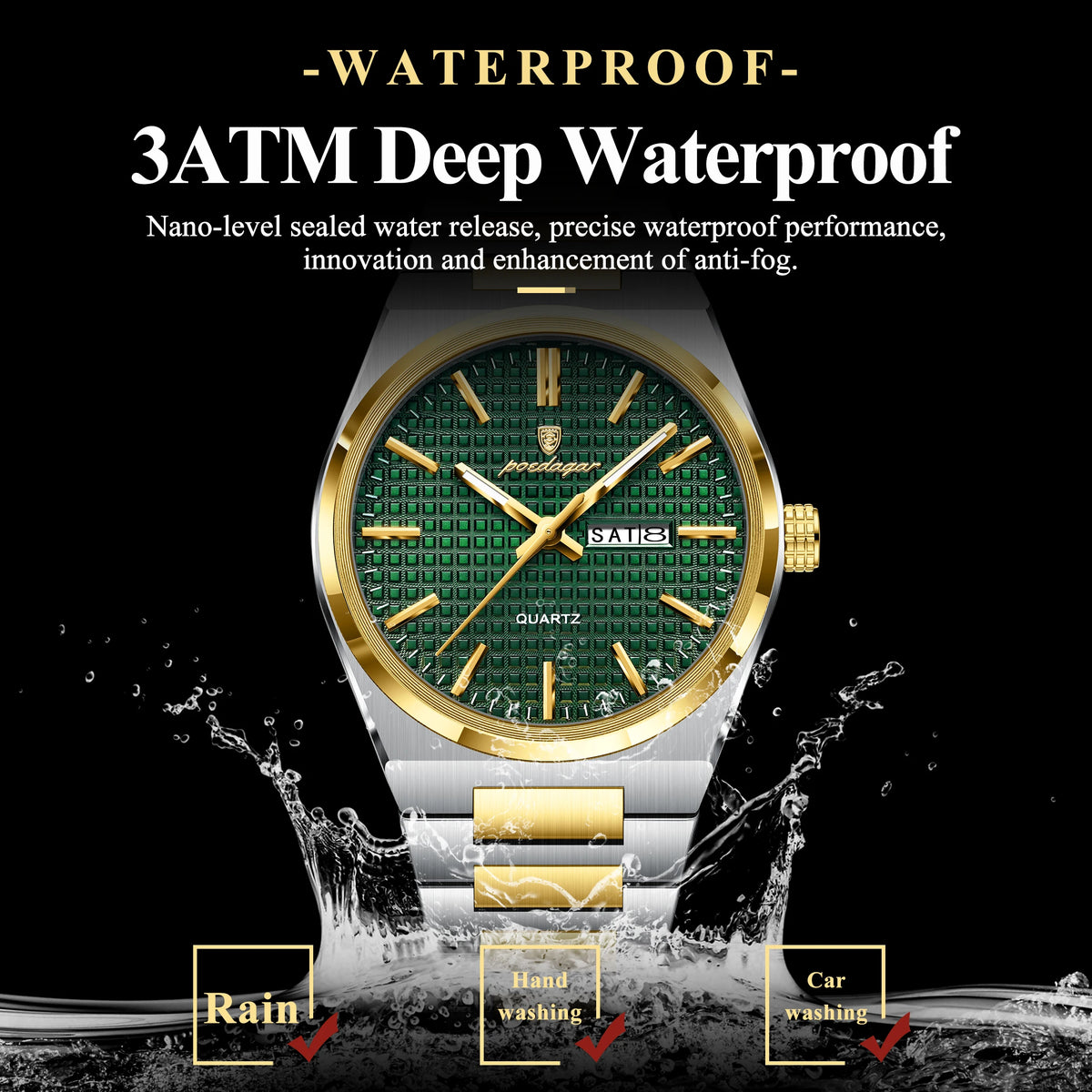 Poedagar Original High Quality Stainless Steel Wristwatch Waterproof Luminous Quartz Watch for Men
