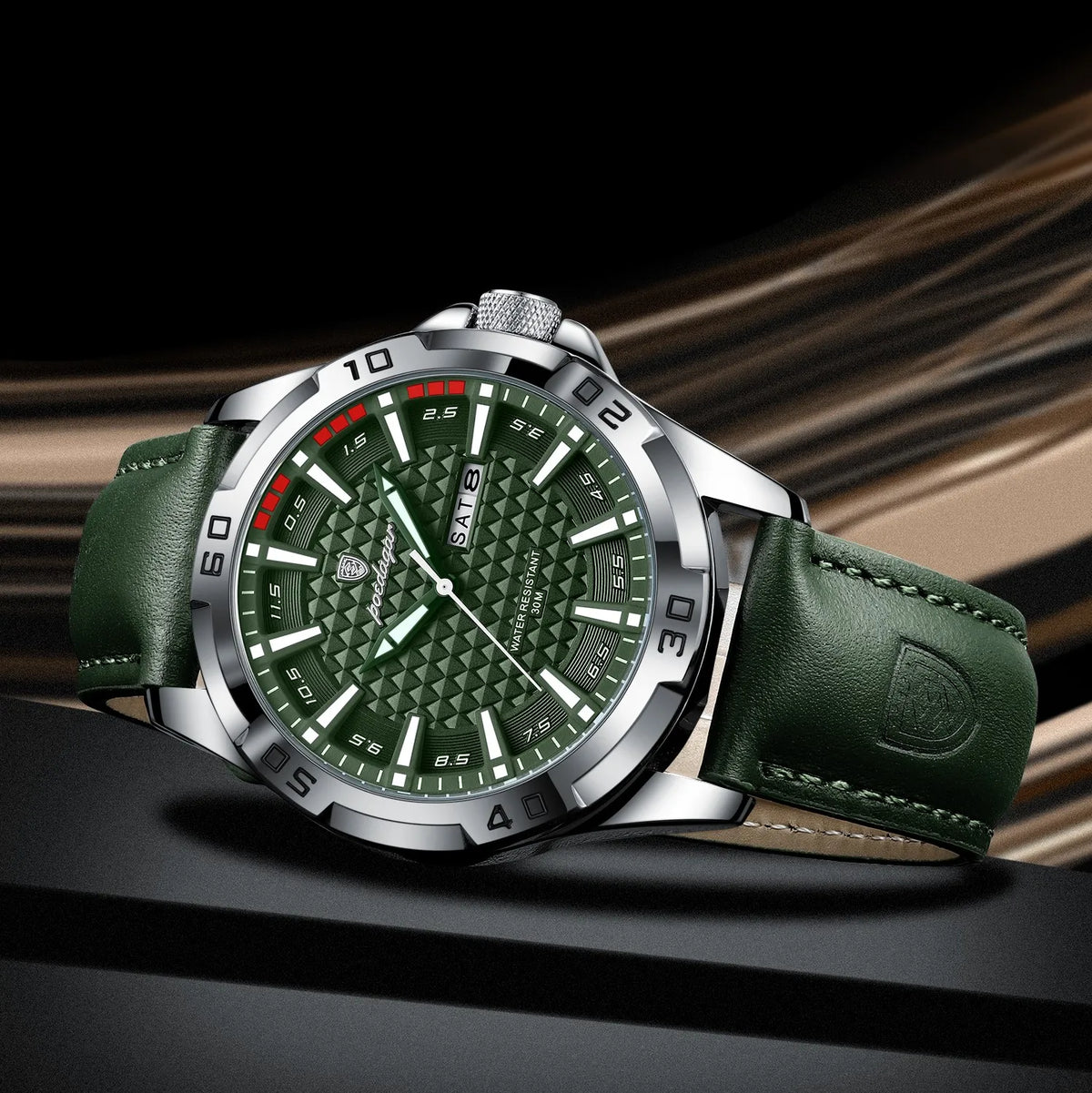 Poedagar 895 Luxury Men Watch 3D Geometric Dial Day Date Luminous Leather Strap Quartz Business Casual Waterproof Watch for Men