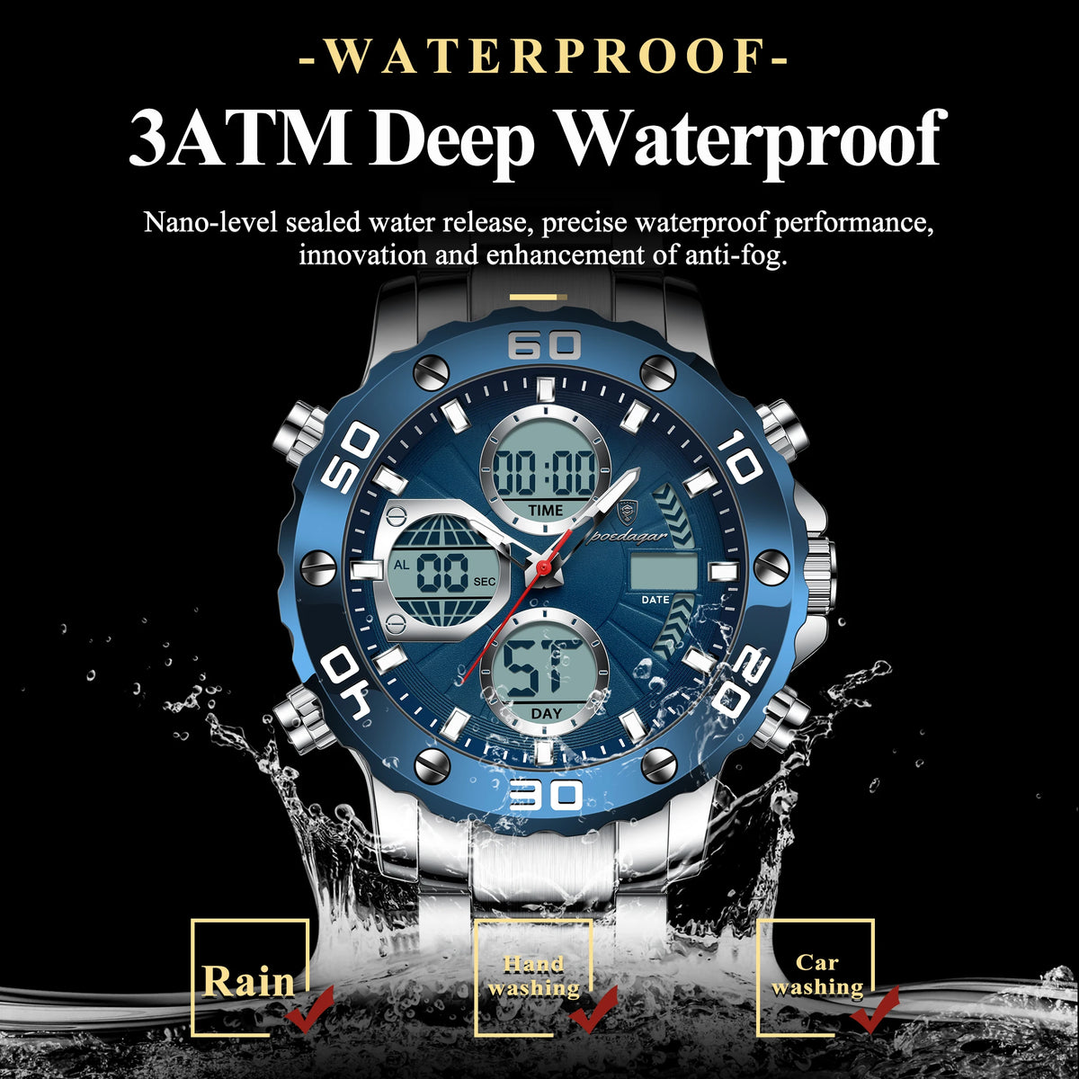 Poedagar New Fashion Men Digital Watch Waterproof Luminous Quartz Watches Alarm Electronic Watch for Men