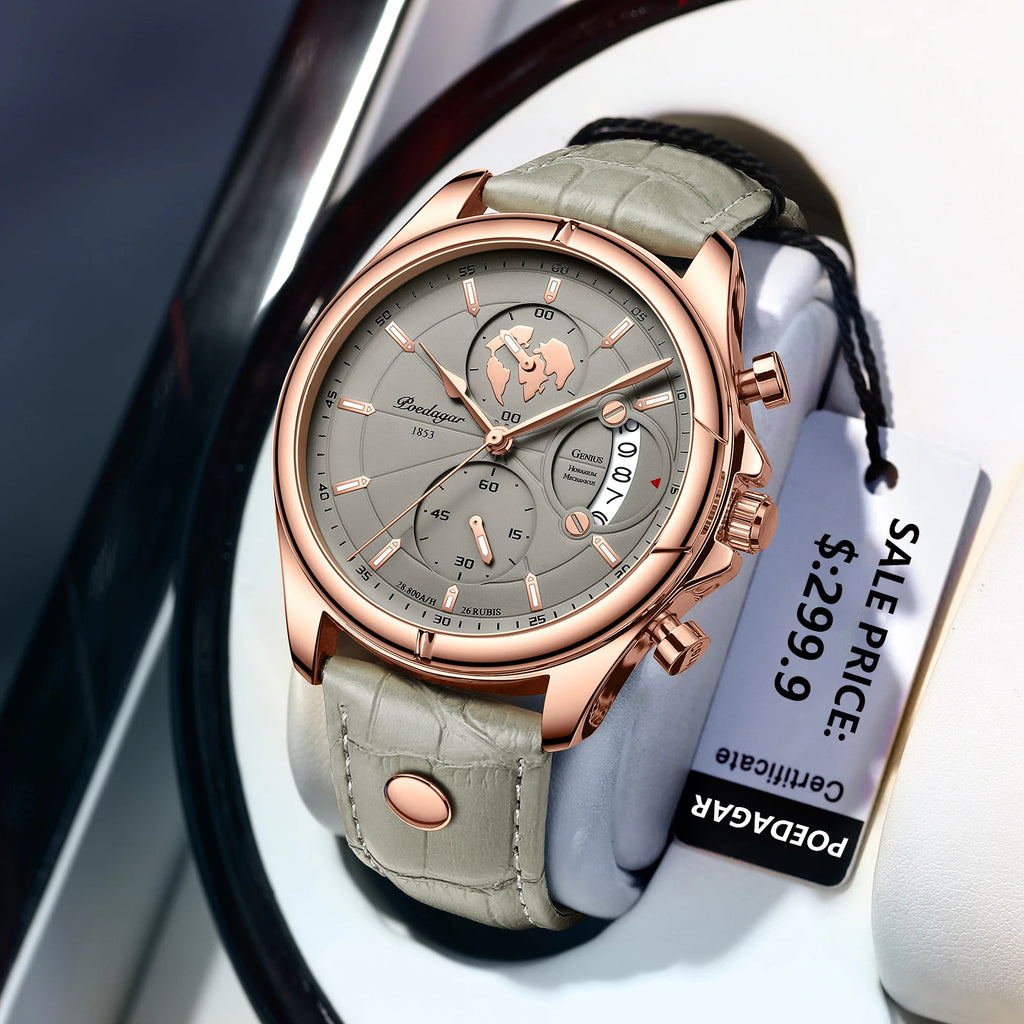 Poedagar Top Luxury Quartz Watch for Menes Fashion Leather Men Watch Waterproof Wristwatch Luminous Watch for Men Clock