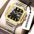 Men's Watch Luxury Poedagar 672 Square Case Stainless Steel Bracelet Quartz Watches Reloj Date Luminous Waterproof Watch for Men