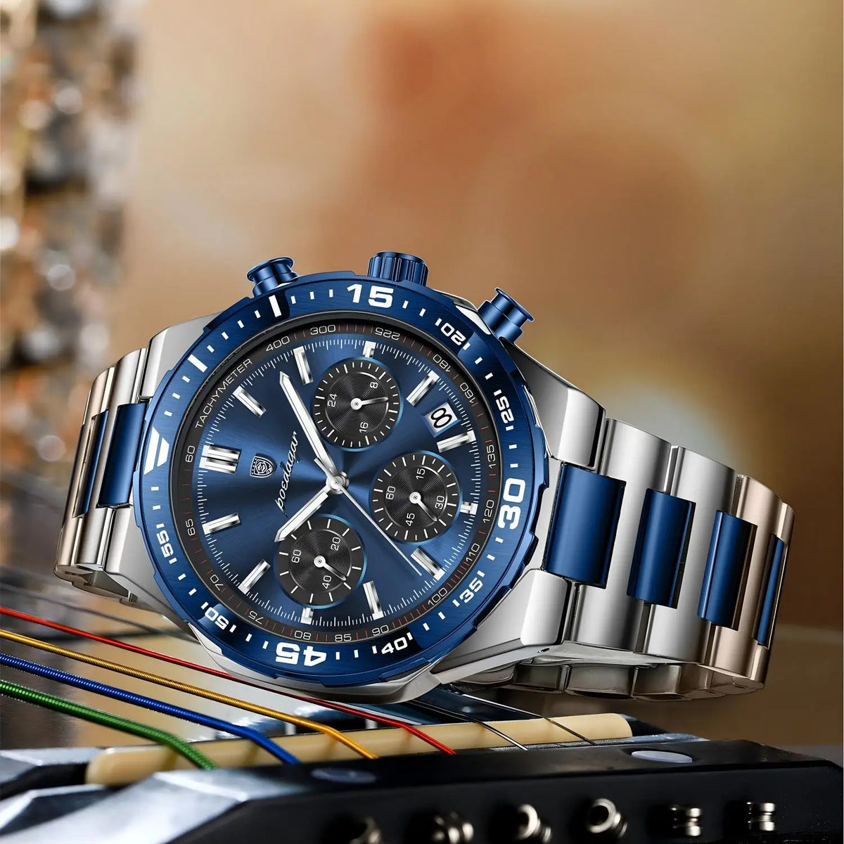 Poedagar 697 Business Luminous Waterproof Wristwatch Stainless Steel Strap Chronograph Men's Quartz Watch
