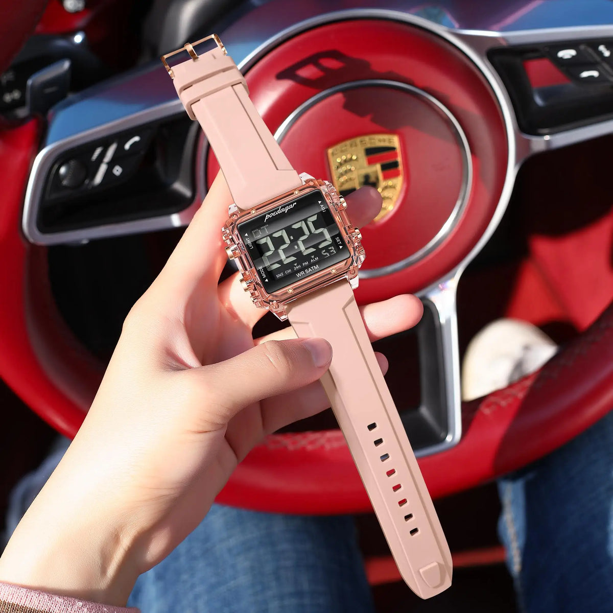 Poedagar E123 Men's Luxury Silicone Square Dial LED Digital Watch with CE Certified