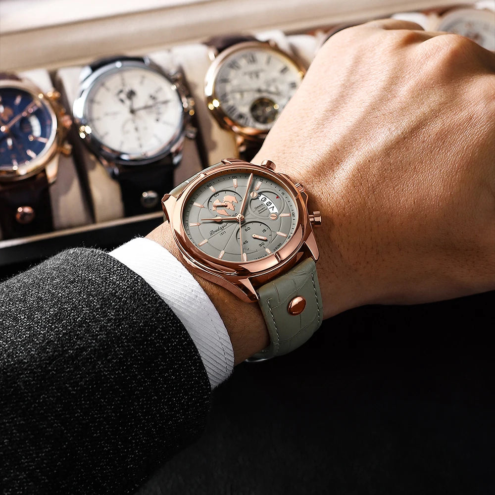 Poedagar 989 Luxury Men's Watch Fashion Leather Strap Quartz Watches Waterproof Luminous Daily Wear Watch for Men Reloj Hombre