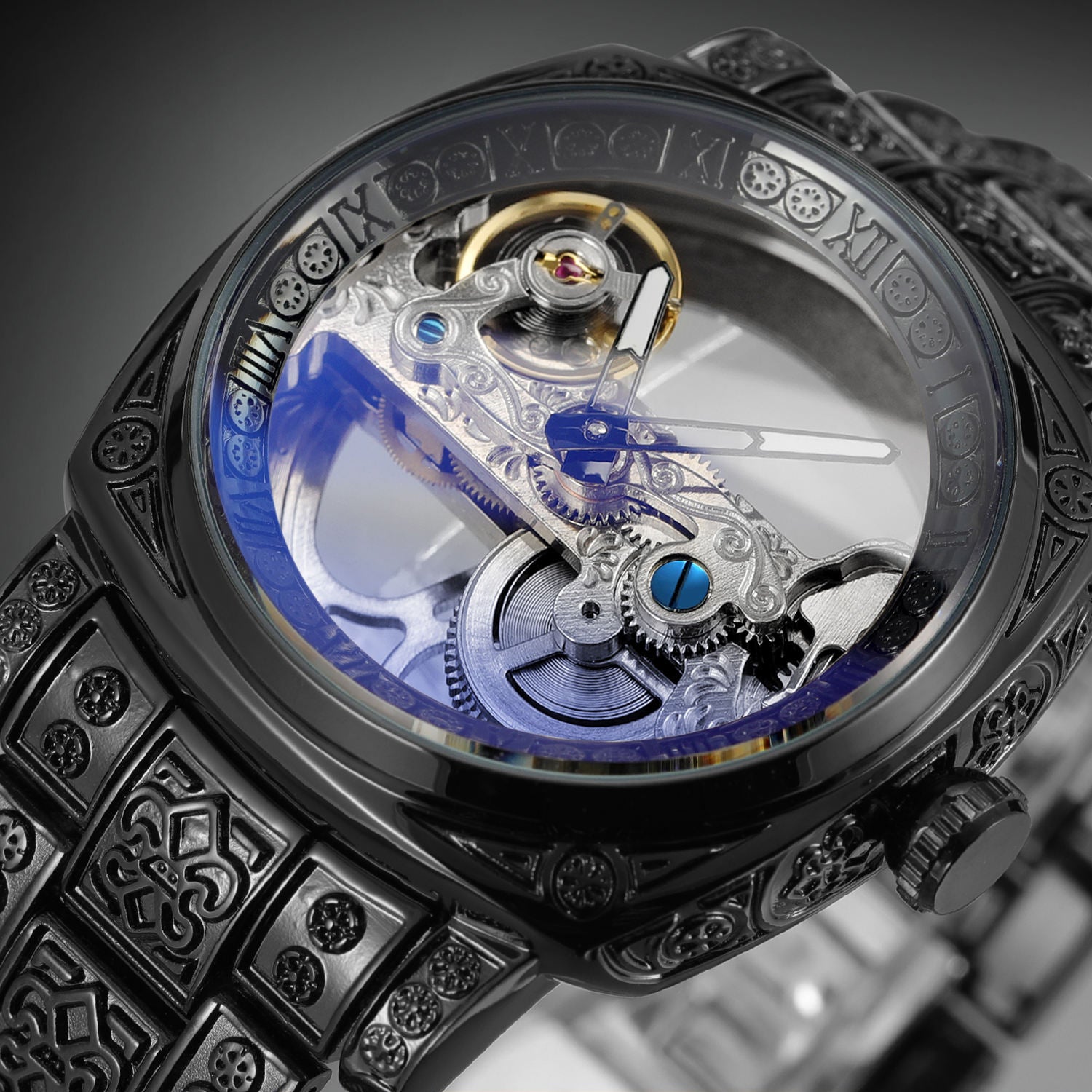 Luxury Skeleton Automatic Watch – Engraved Mechanical Masterpiece