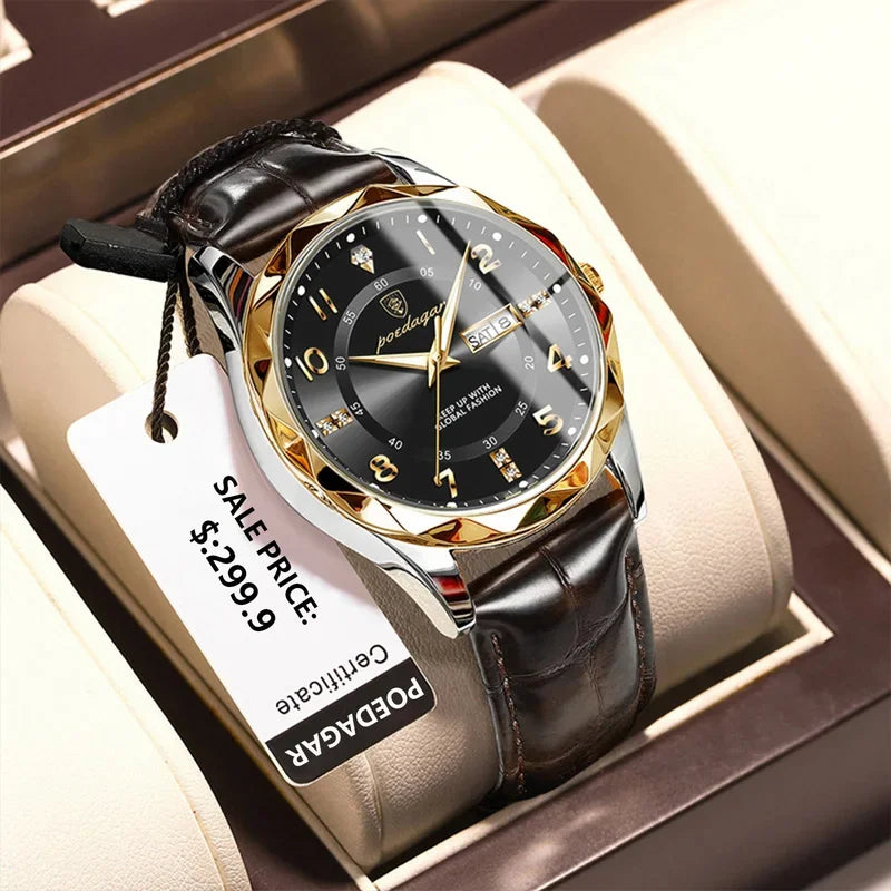 Poedagar 858 Men Quartz Watches Factory Wholesale Luxury Leather Men's Watch Waterproof Luminous Watches for Men