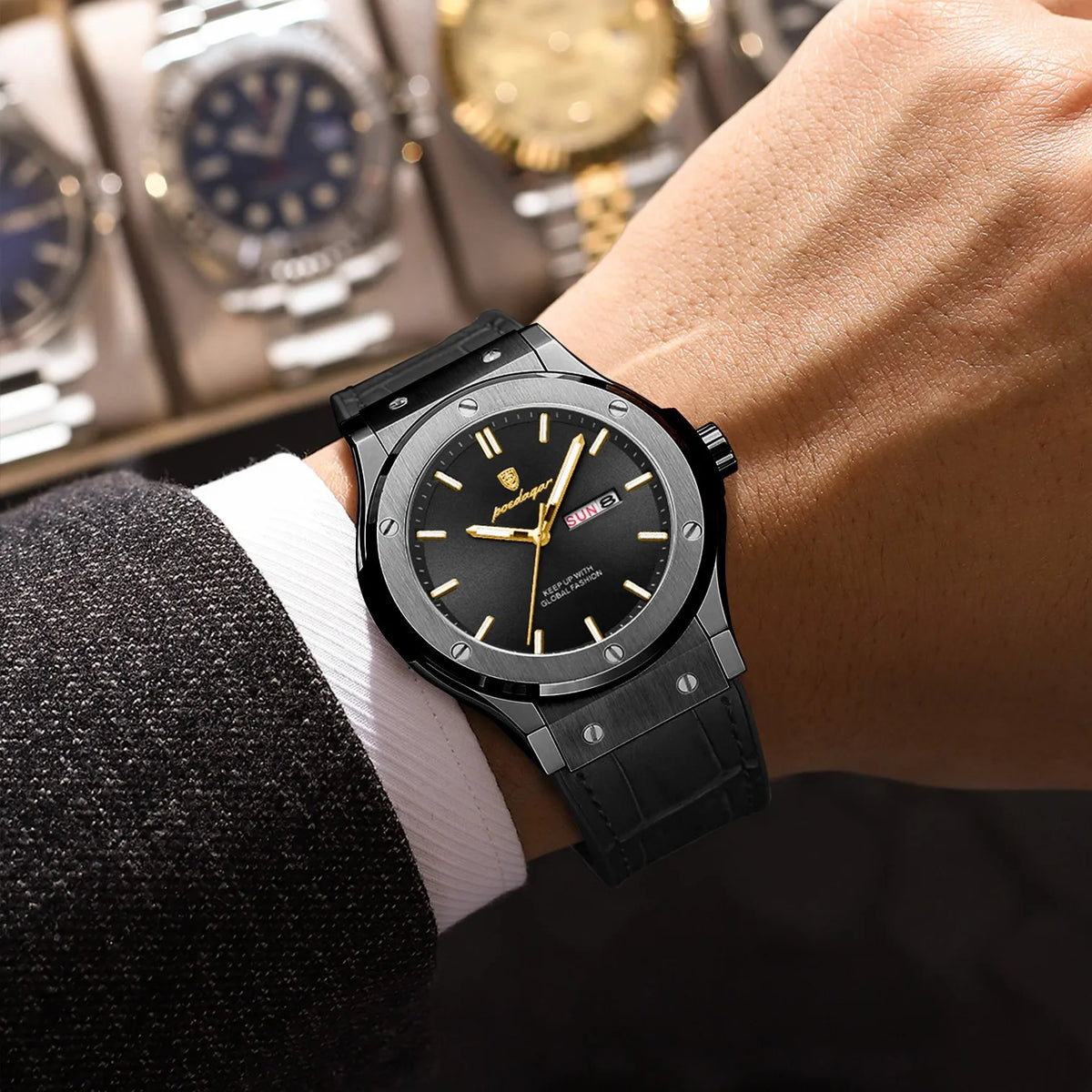 Poedagar 952 Men's Watch Luxury Sports Reloj Silicone Strap Quartz Wristwatches Date Week Waterproof Luminous Watch for Men