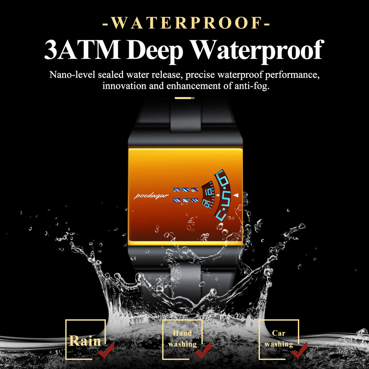 Poedagar 857 Men's Watch Black Stainless Steel Band Golden Mirror Dial Date 3ATM Waterproof Factory Bulk Supply Wholesale